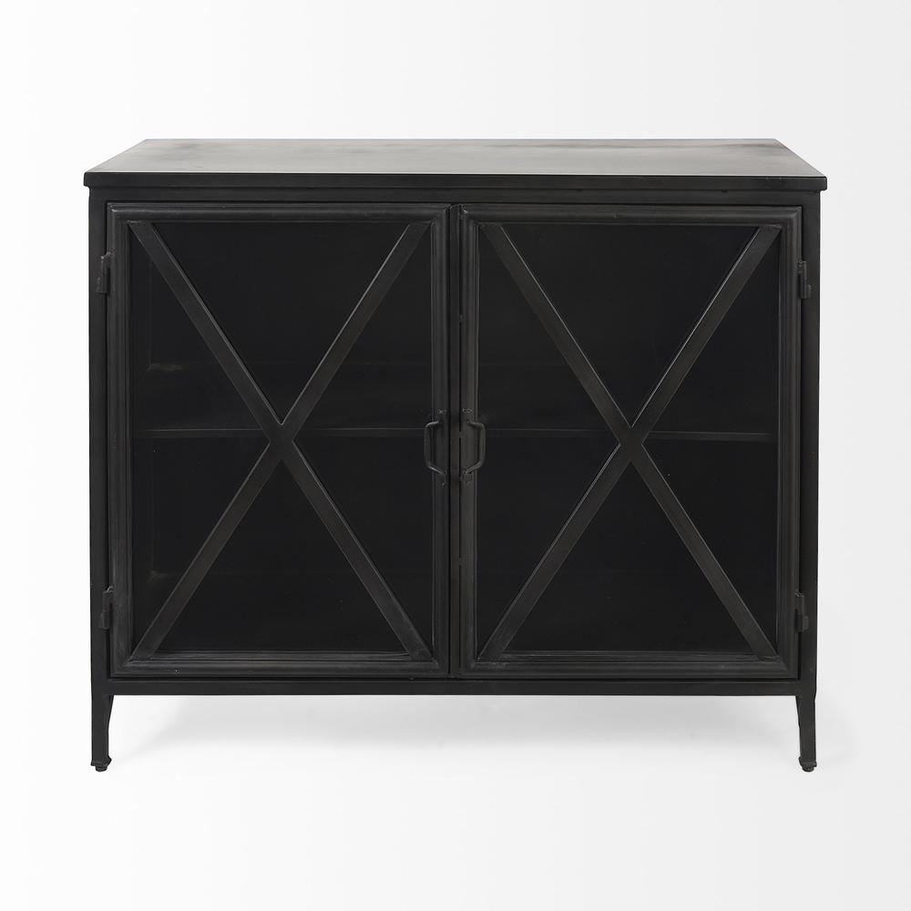 Rustic Black Metal Cabinet with Glass Doors Black. Picture 2