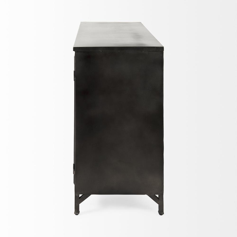 Rustic Black Metal Cabinet with Glass Doors Black. Picture 3