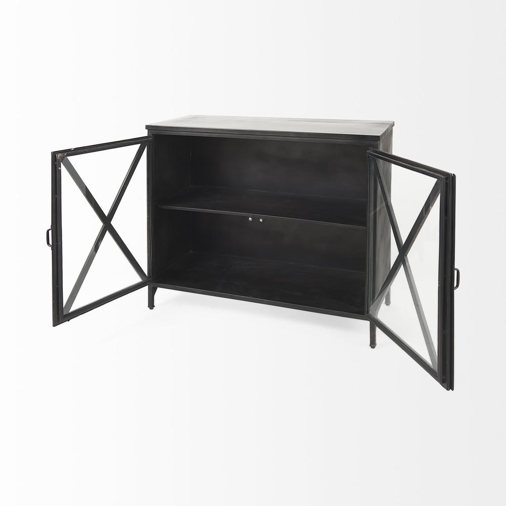 Rustic Black Metal Cabinet with Glass Doors Black. Picture 5