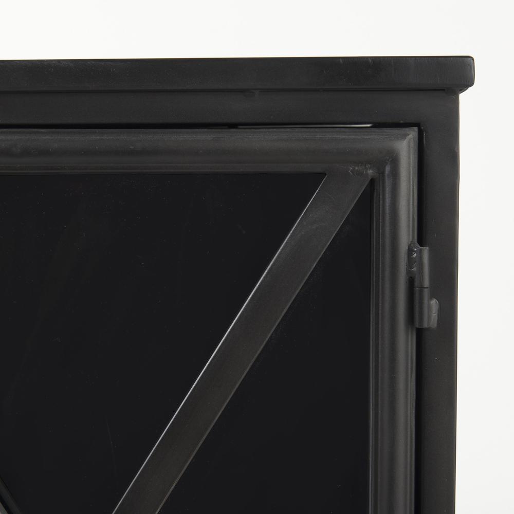 Rustic Black Metal Cabinet with Glass Doors Black. Picture 6