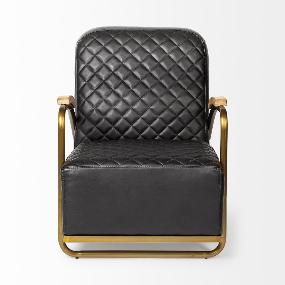 Black Leather Diamond Pattern Gold Club Chair Gold. Picture 2