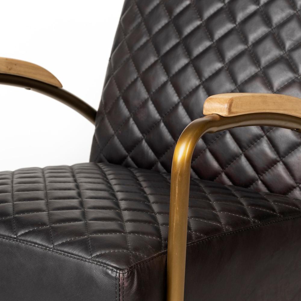Black Leather Diamond Pattern Gold Club Chair Gold. Picture 7