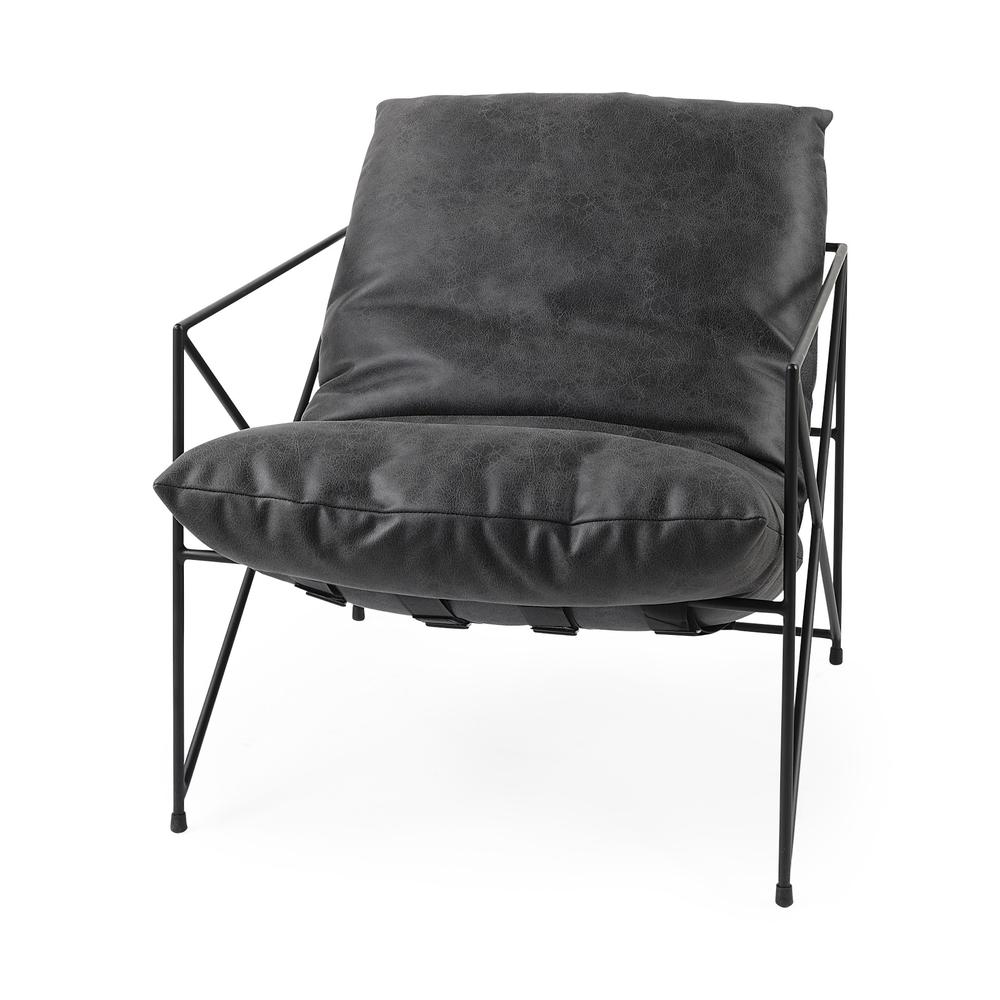 Black Faux Leather Contemporary Metal Chair Black. Picture 1