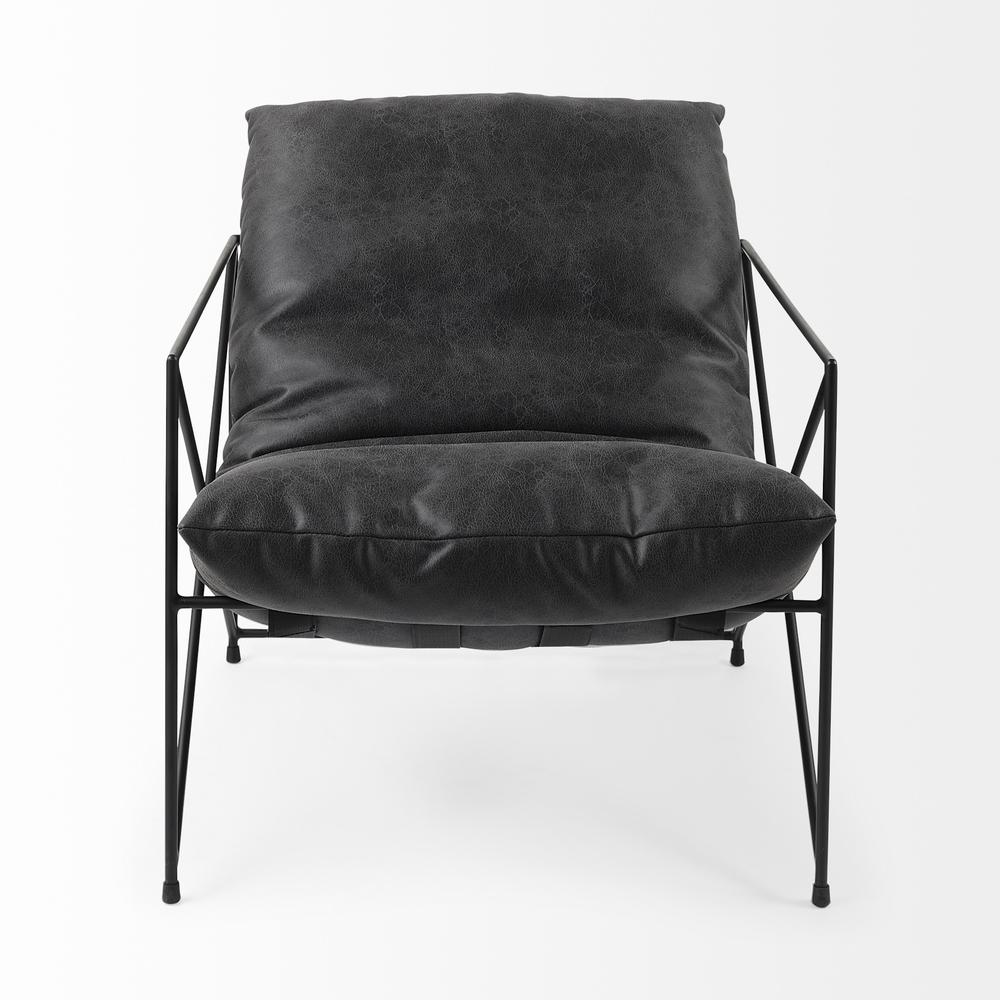 Black Faux Leather Contemporary Metal Chair Black. Picture 2
