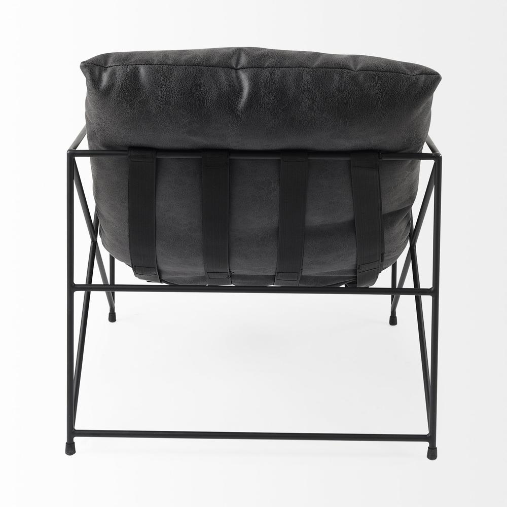 Black Faux Leather Contemporary Metal Chair Black. Picture 4