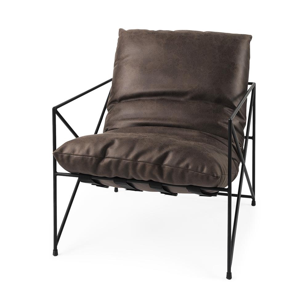 Dark Brown Faux Leather Contemporary Metal Chair Brrown. Picture 1