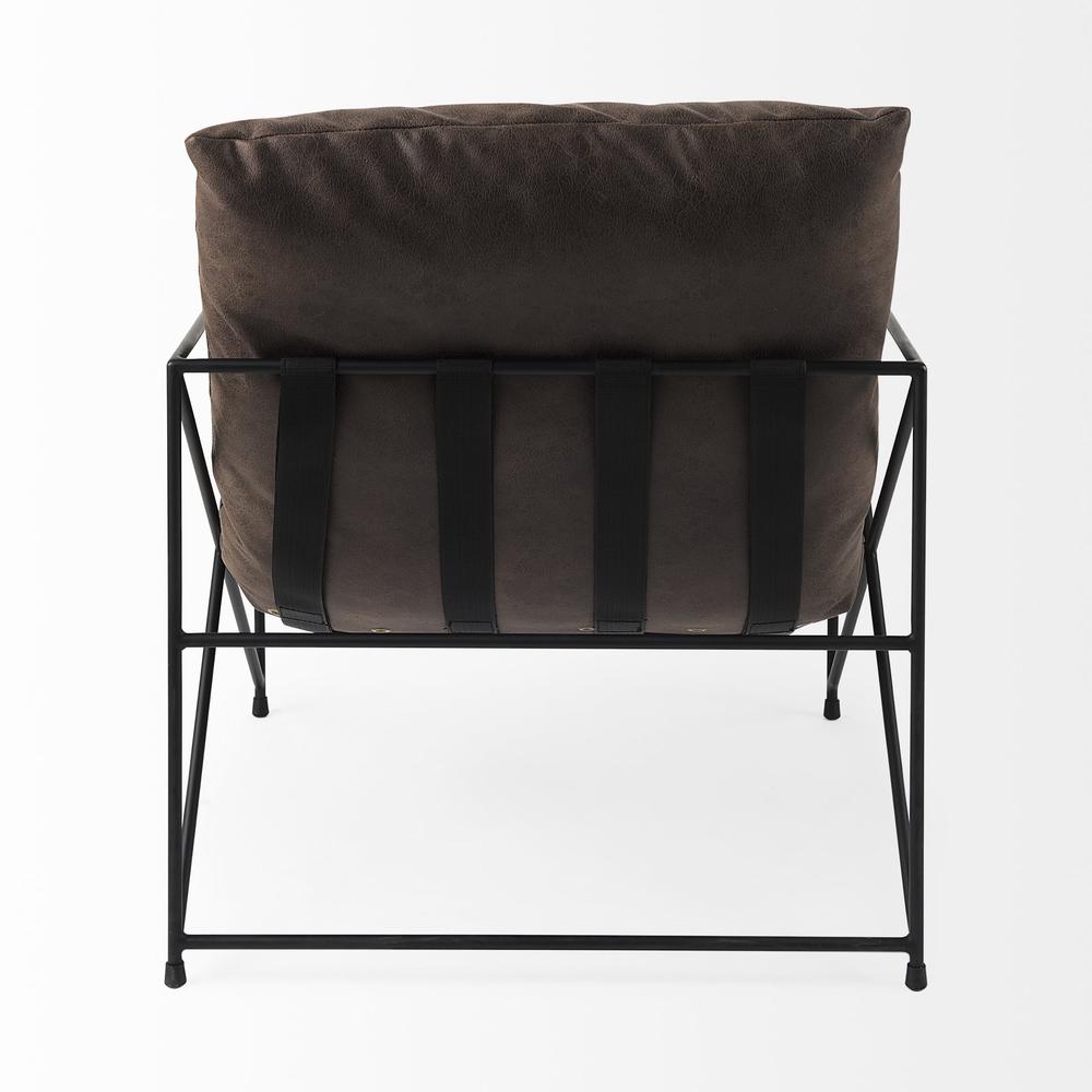 Dark Brown Faux Leather Contemporary Metal Chair Brrown. Picture 4