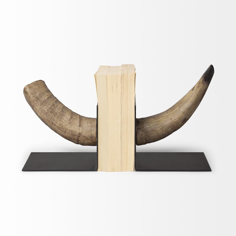 Bull Horn Replica Bookends Brown/Black. Picture 2