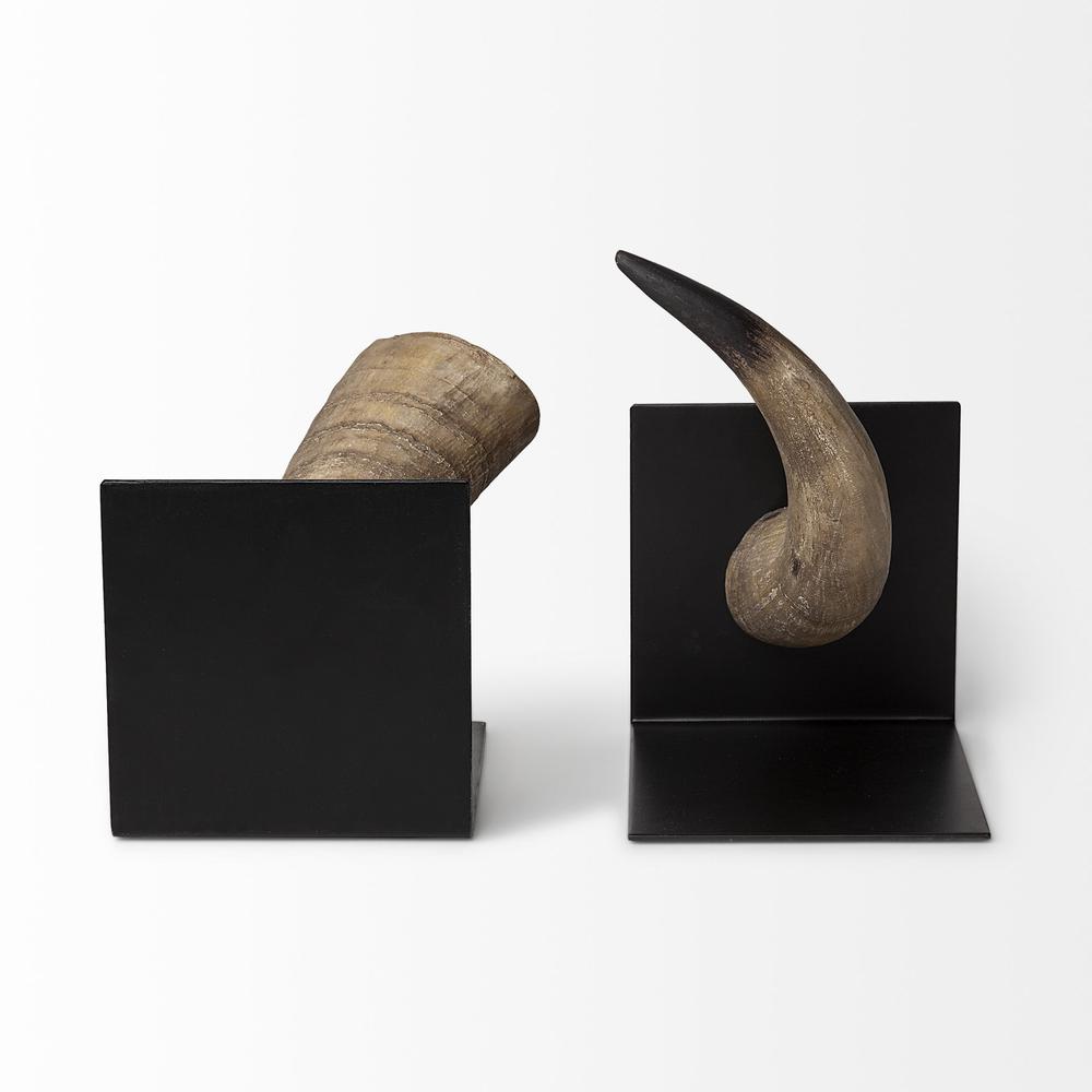 Bull Horn Replica Bookends Brown/Black. Picture 3