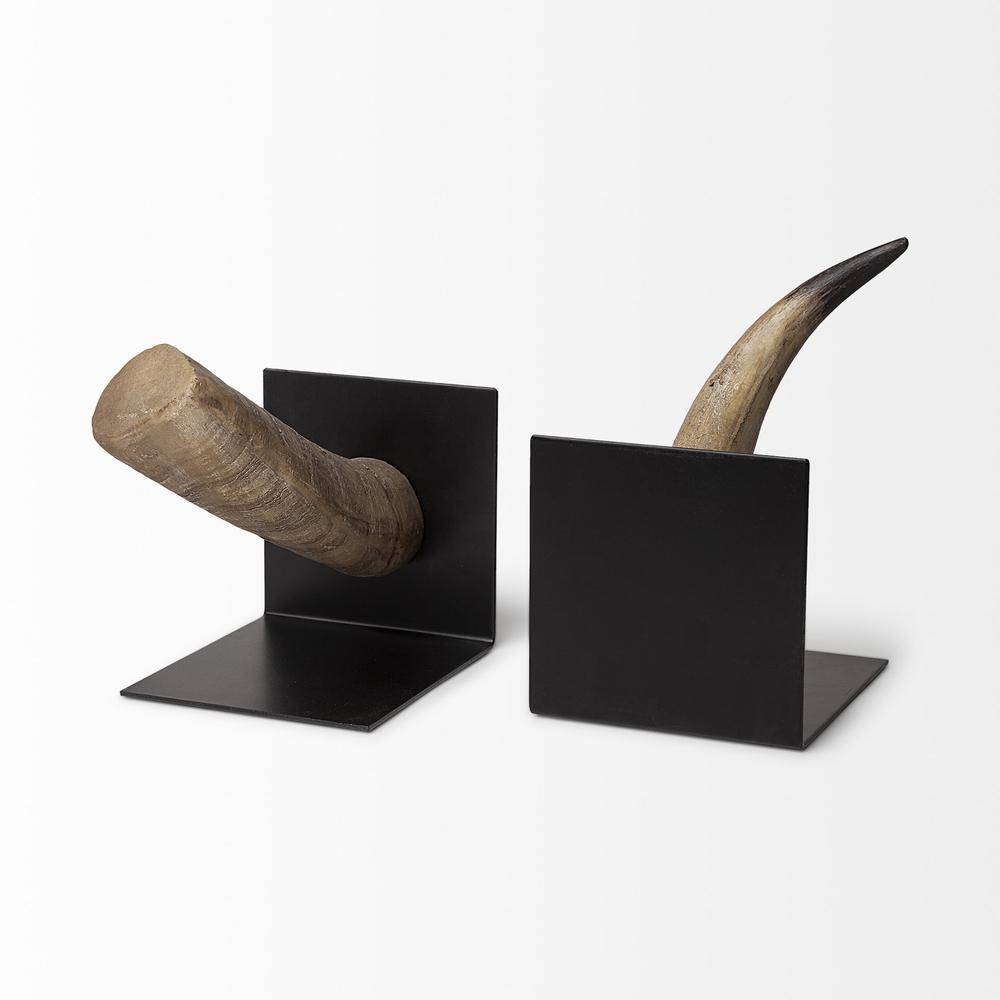 Bull Horn Replica Bookends Brown/Black. Picture 4