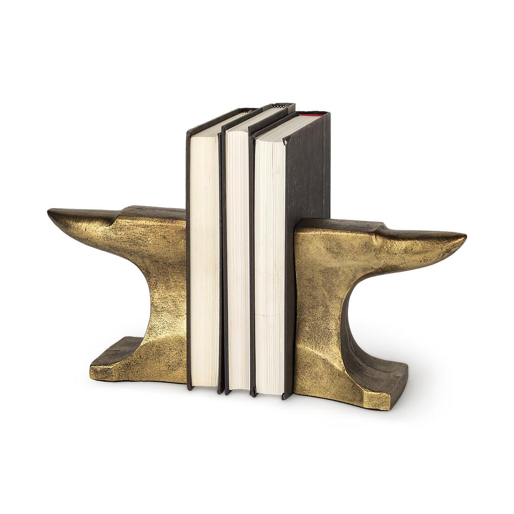 Distressed Brushed Gold Anvil Bookends Gold. Picture 1
