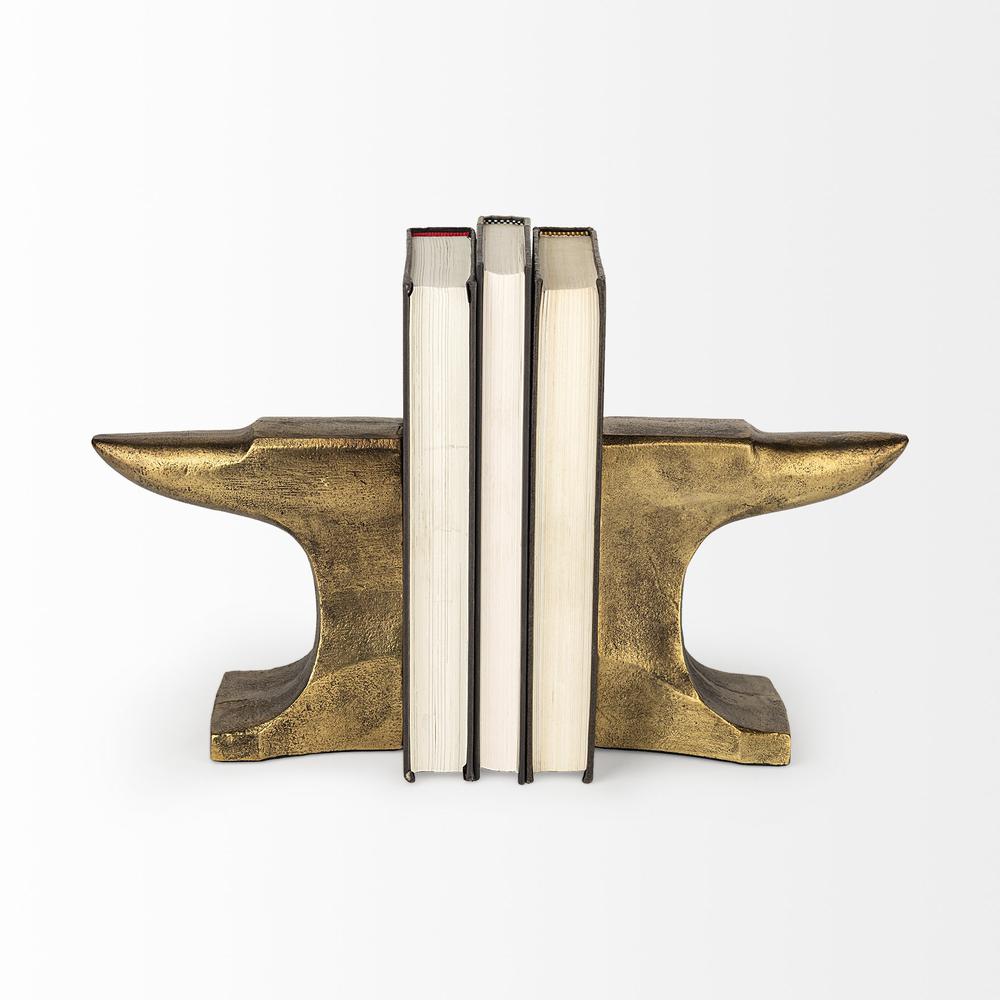 Distressed Brushed Gold Anvil Bookends Gold. Picture 2