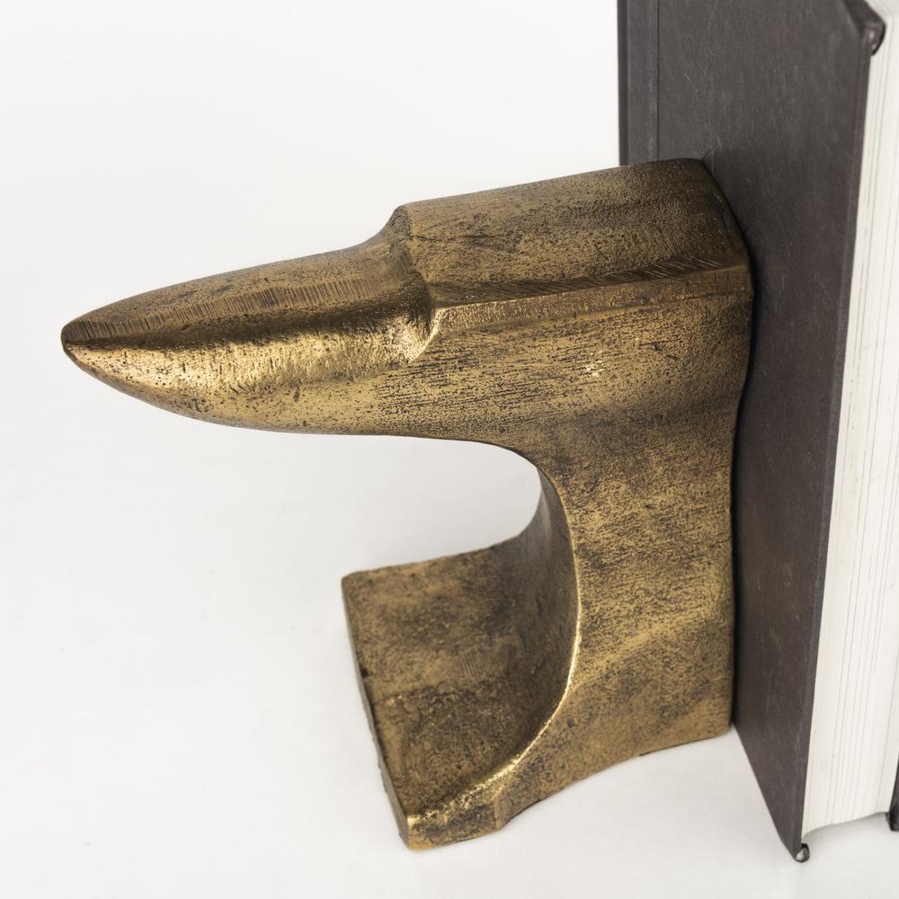 Distressed Brushed Gold Anvil Bookends Gold. Picture 6