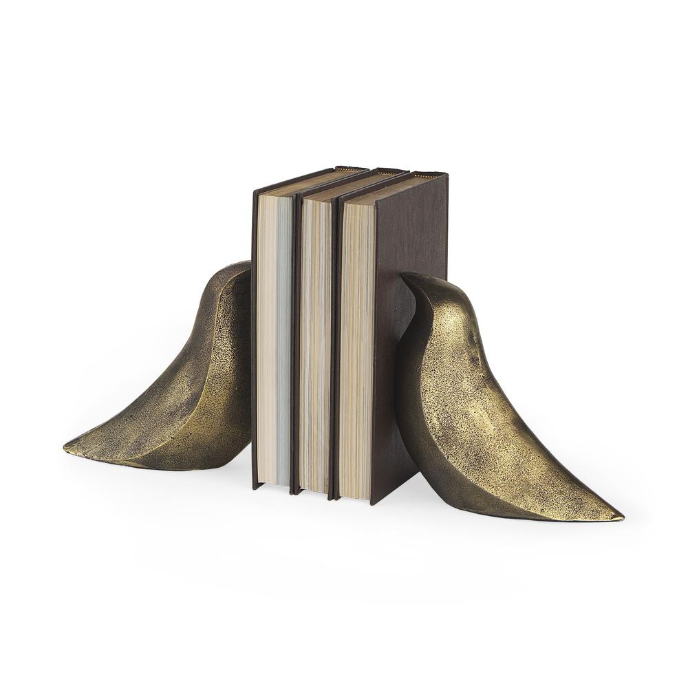 Rustic Antiqued Gold Dove Bookends Gold. Picture 1