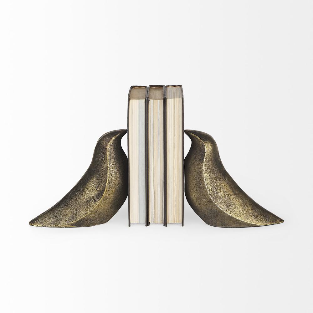 Rustic Antiqued Gold Dove Bookends Gold. Picture 2