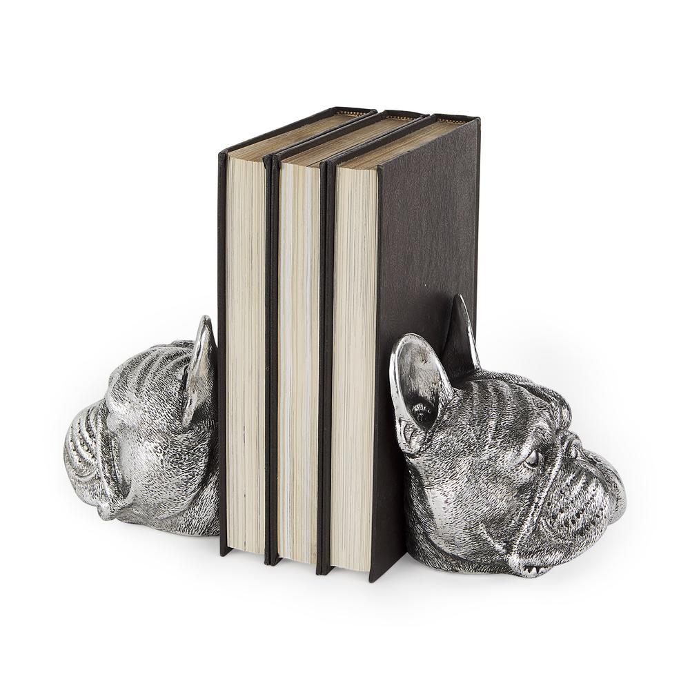 Antiqued Silver Pug Shaped Bookends Silver. Picture 1