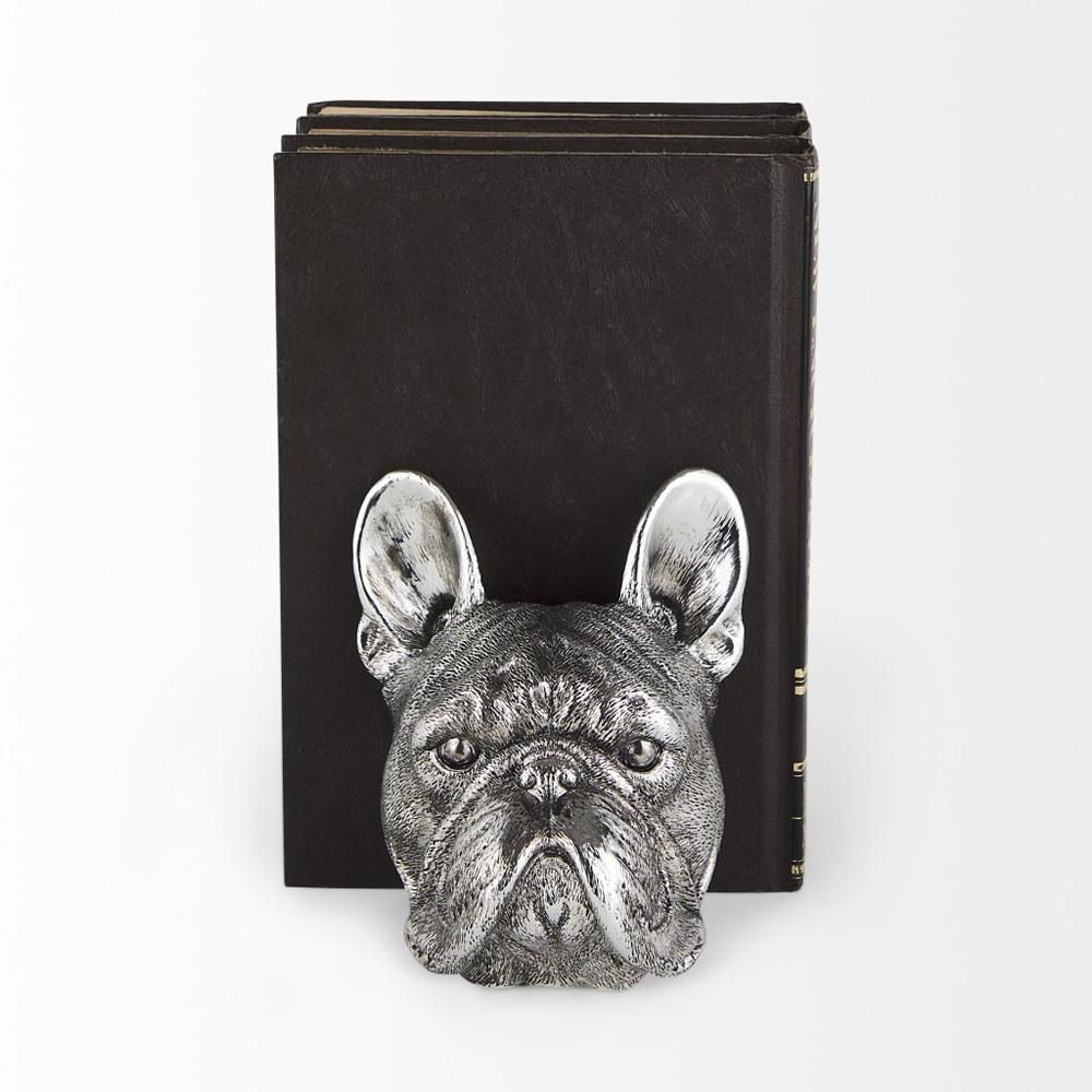 Antiqued Silver Pug Shaped Bookends Silver. Picture 3