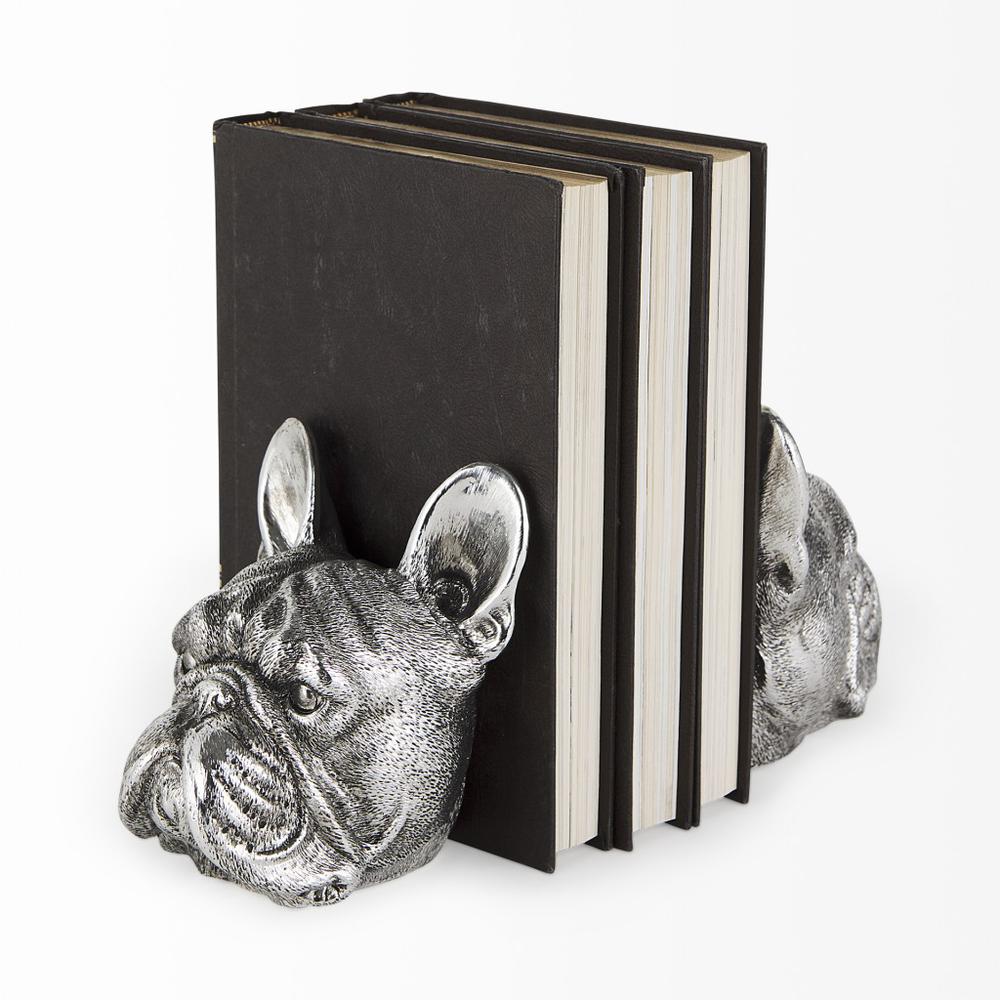 Antiqued Silver Pug Shaped Bookends Silver. Picture 4