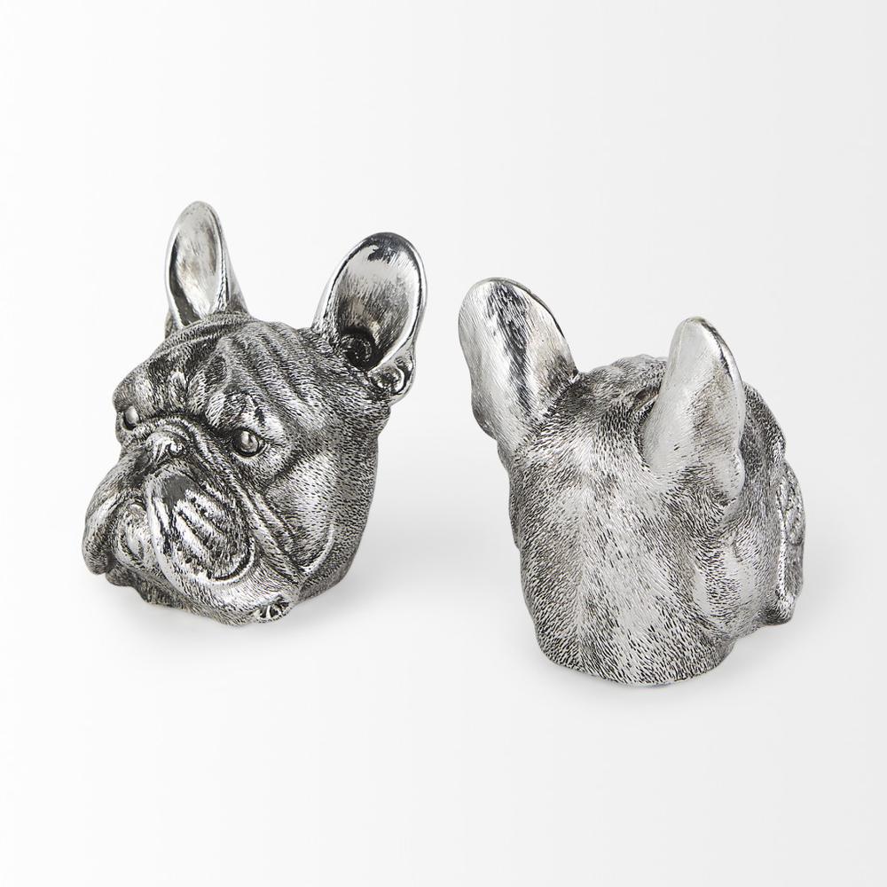 Antiqued Silver Pug Shaped Bookends Silver. Picture 5