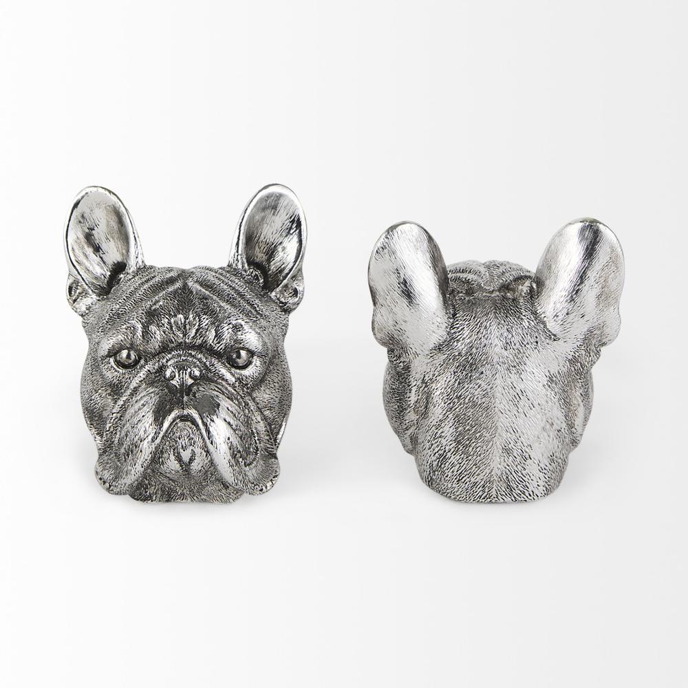 Antiqued Silver Pug Shaped Bookends Silver. Picture 6