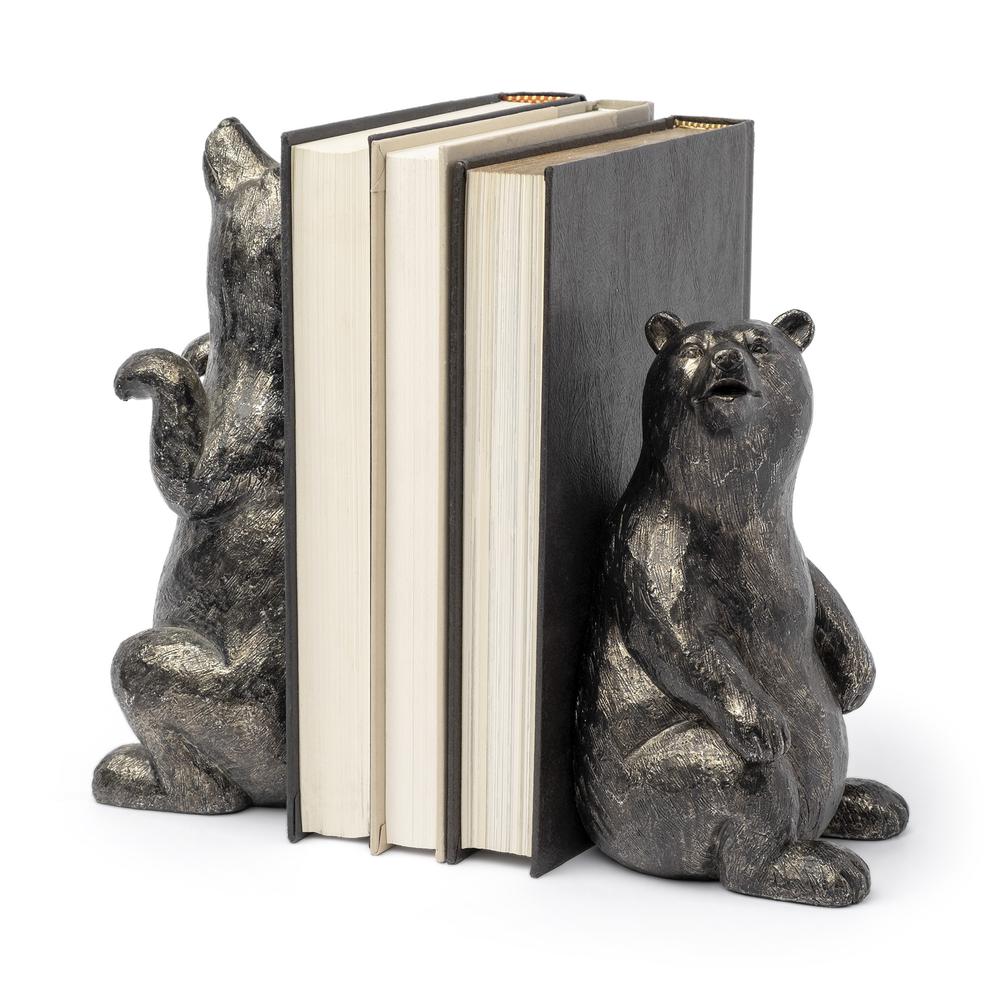 Metallic Tone Grizzly Bear Bookends Metallic Chrome. Picture 1