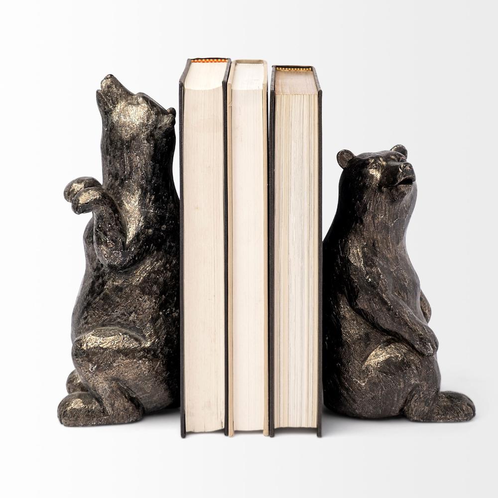 Metallic Tone Grizzly Bear Bookends Metallic Chrome. Picture 2