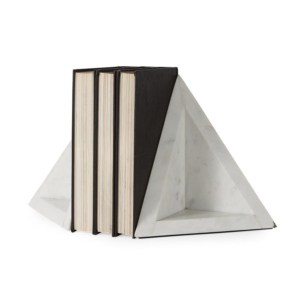 3D Modern Triangle Marble Bookends White. Picture 1