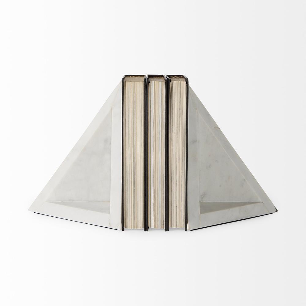 3D Modern Triangle Marble Bookends White. Picture 2