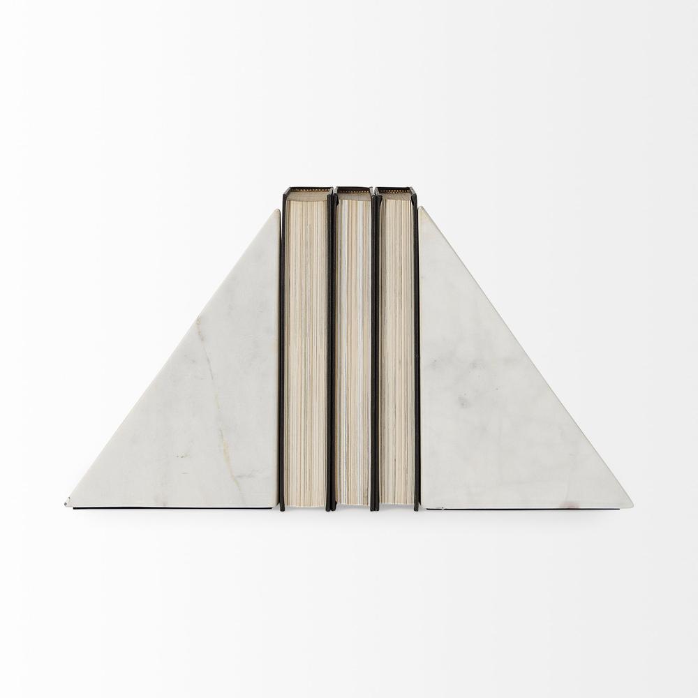 3D Modern Triangle Marble Bookends White. Picture 4