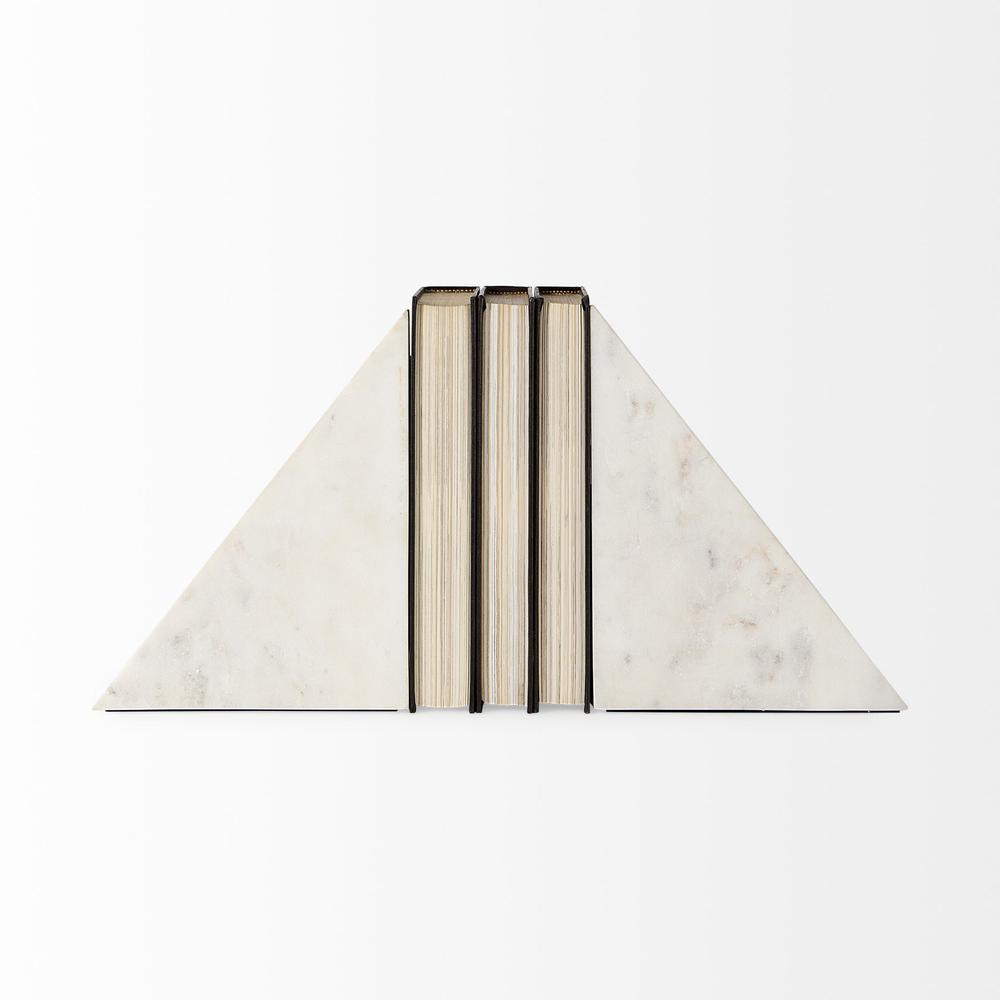 3D Modern Stepped Triangle Marble Bookends White. Picture 4
