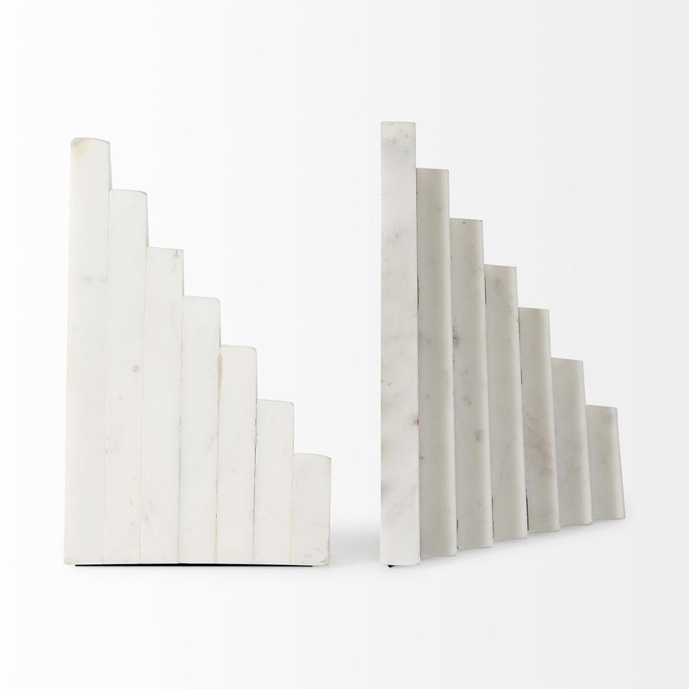 3D Modern Stepped Triangle Marble Bookends White. Picture 5