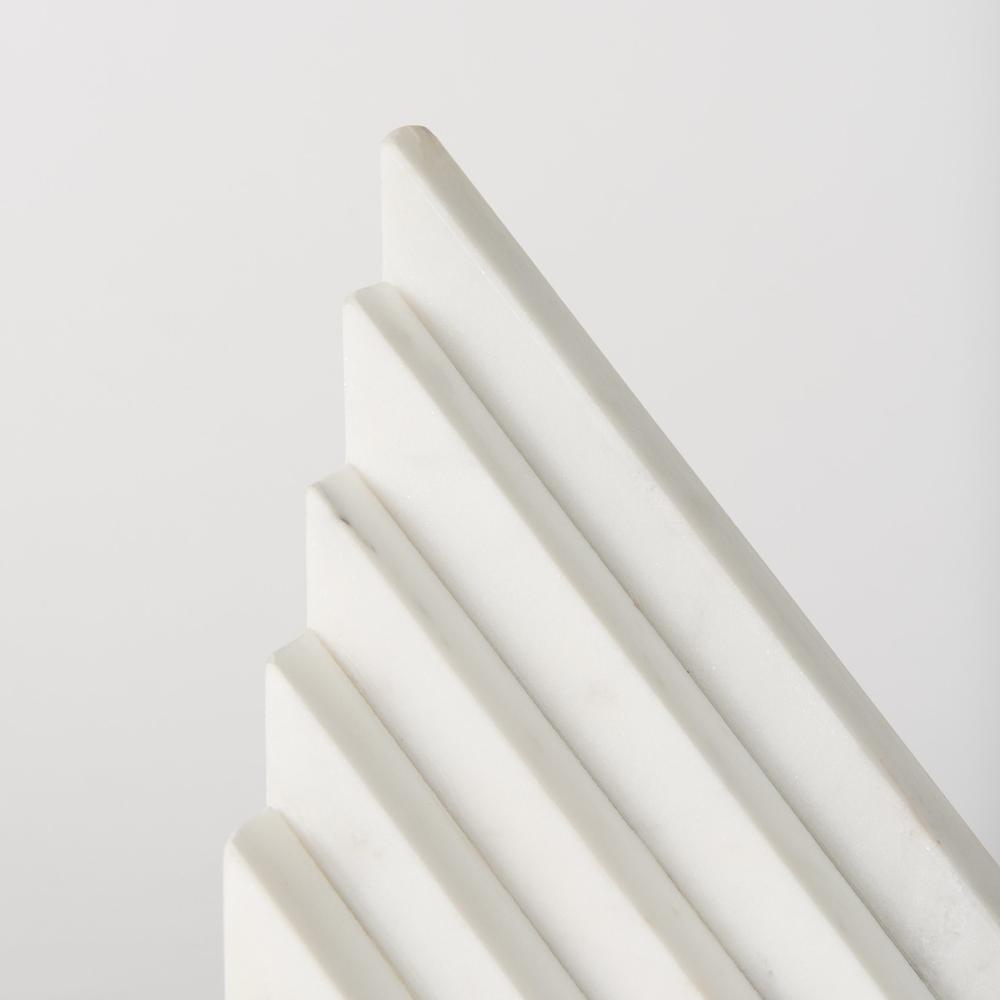 3D Modern Stepped Triangle Marble Bookends White. Picture 6