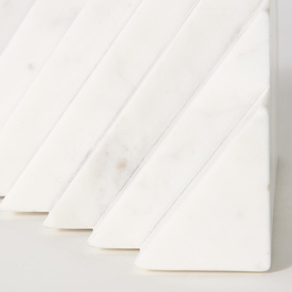 3D Modern Stepped Triangle Marble Bookends White. Picture 8