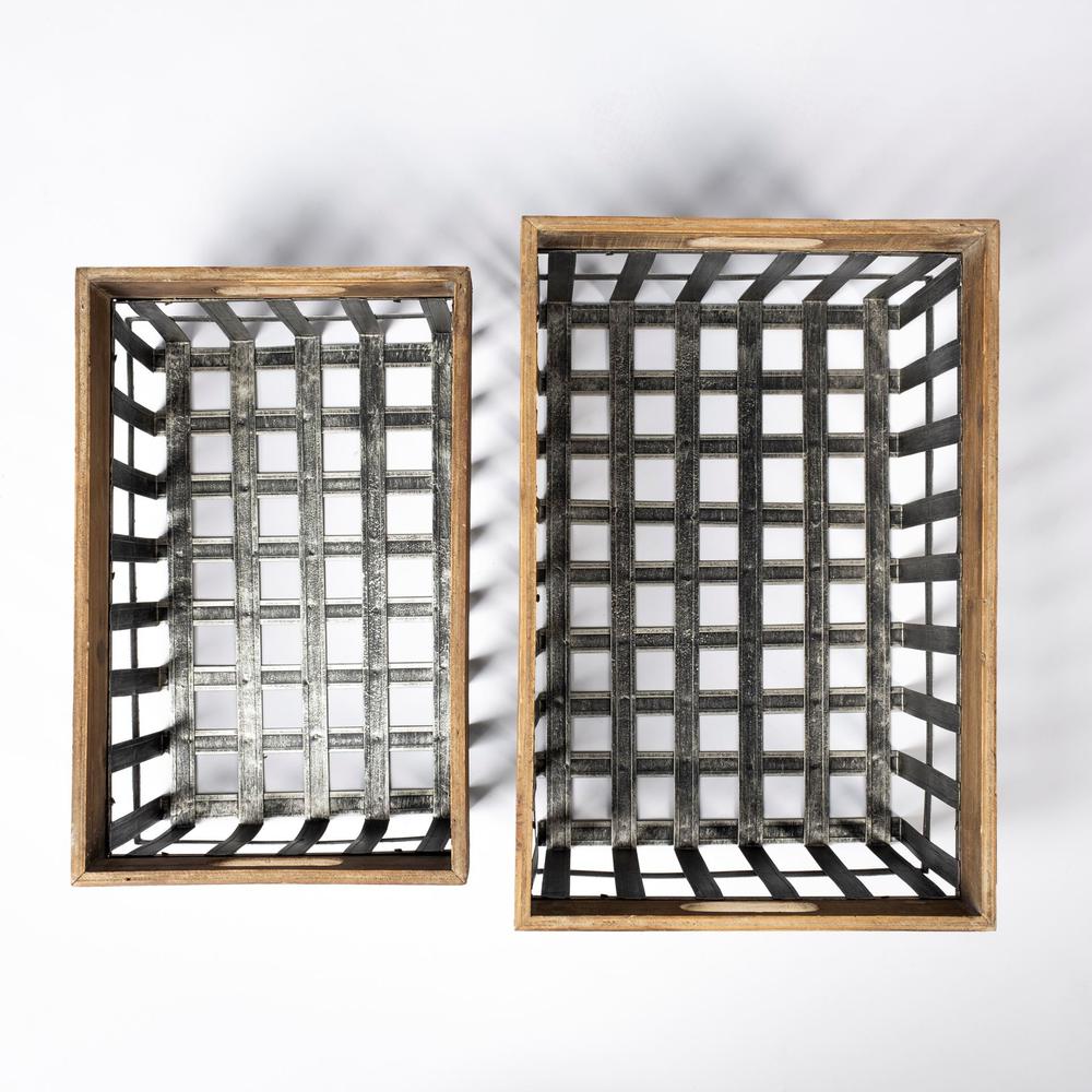 Set of Two Wood and Metal Crate Baskets. Picture 4