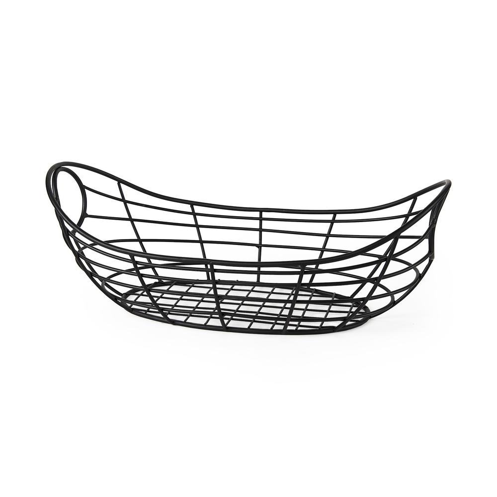 Black Metal Boat Shaped Basket. Picture 1