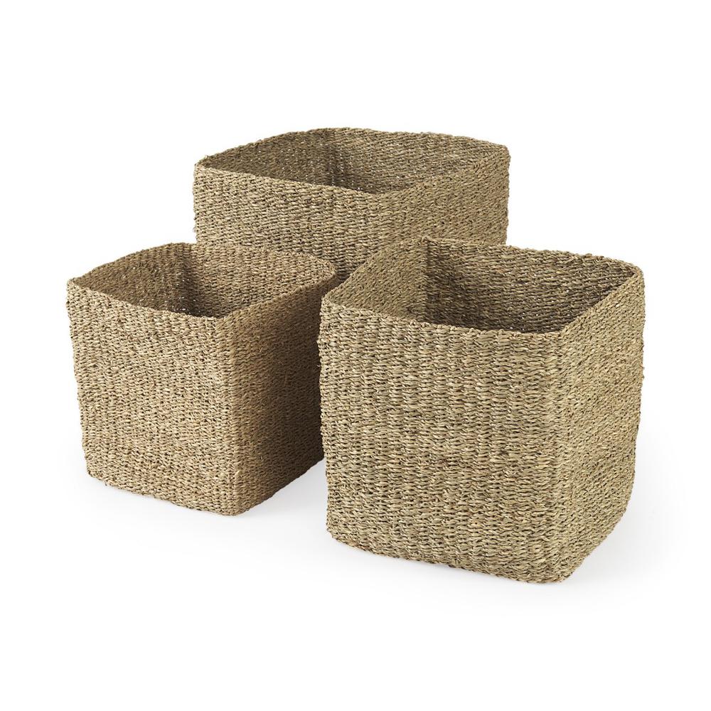 Set of Three Square Wicker Storage Baskets. Picture 1