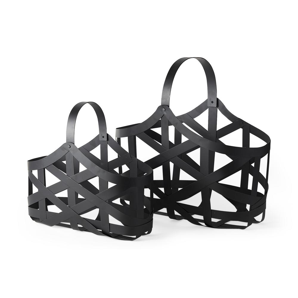 Set of Two Black Geometric Metal Baskets. Picture 1