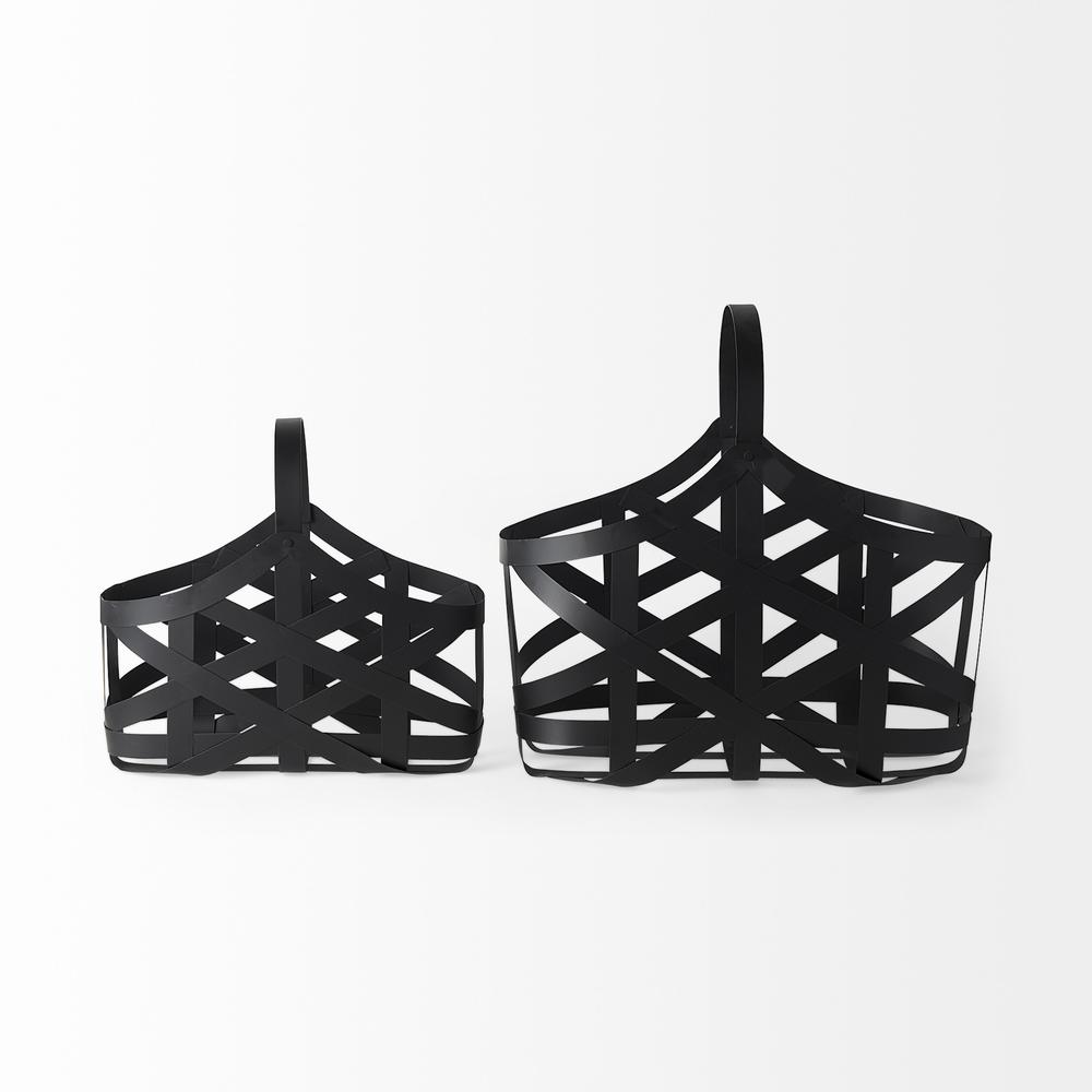Set of Two Black Geometric Metal Baskets. Picture 2