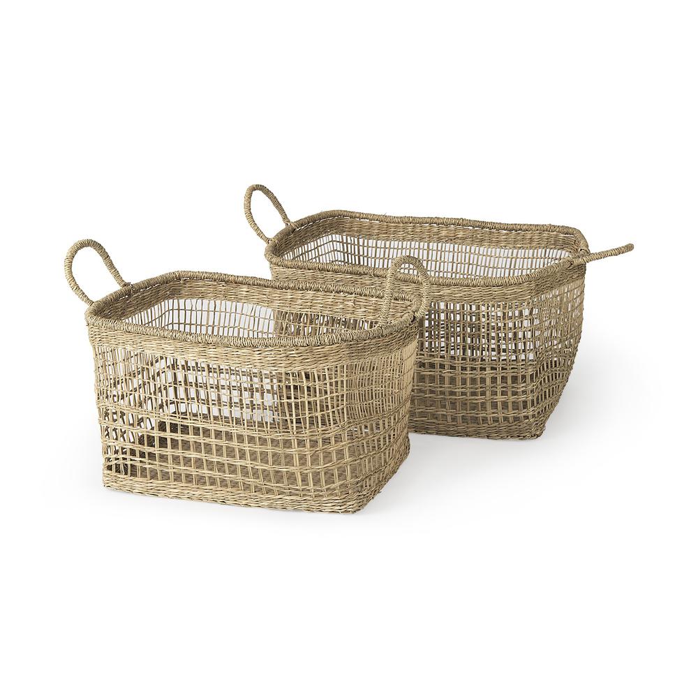 Set of Two Brown Wicker Storage Baskets. Picture 1