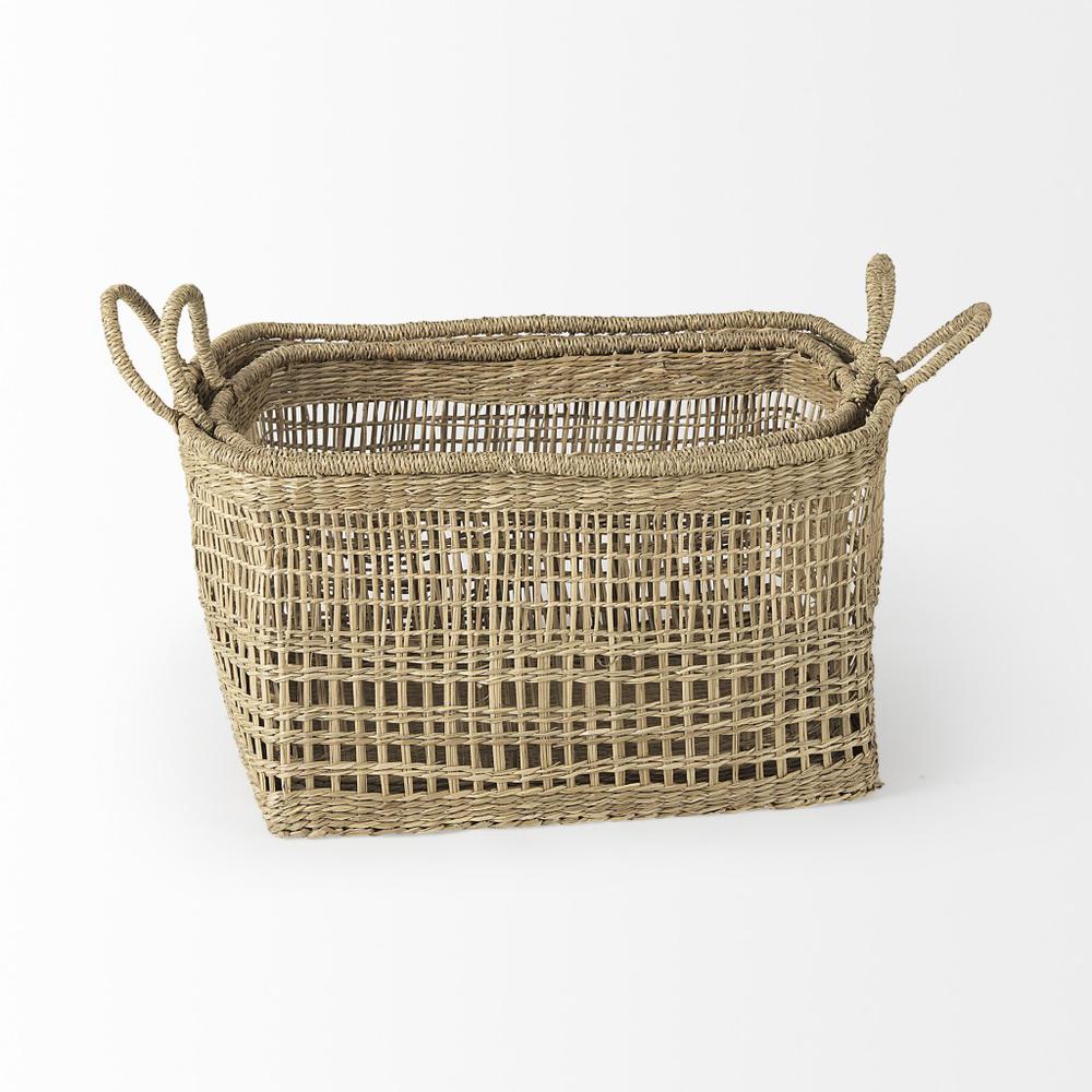 Set of Two Brown Wicker Storage Baskets. Picture 4