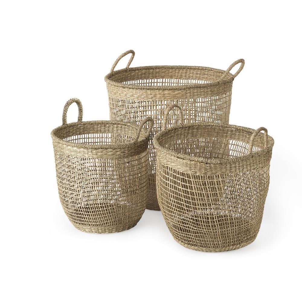 Set of Three Round Wicker Storage Baskets. Picture 1