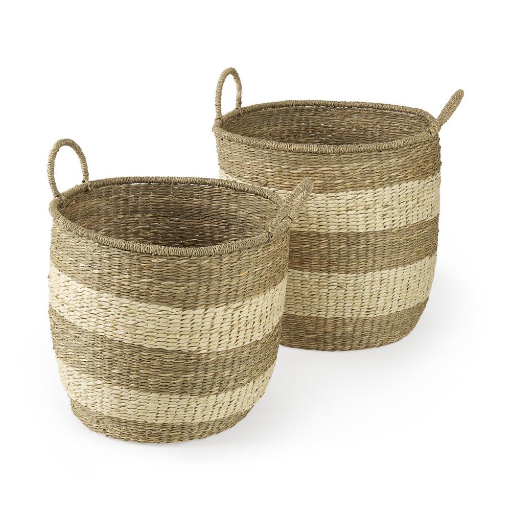 Set of Two Round Wicker Storage Baskets. Picture 1