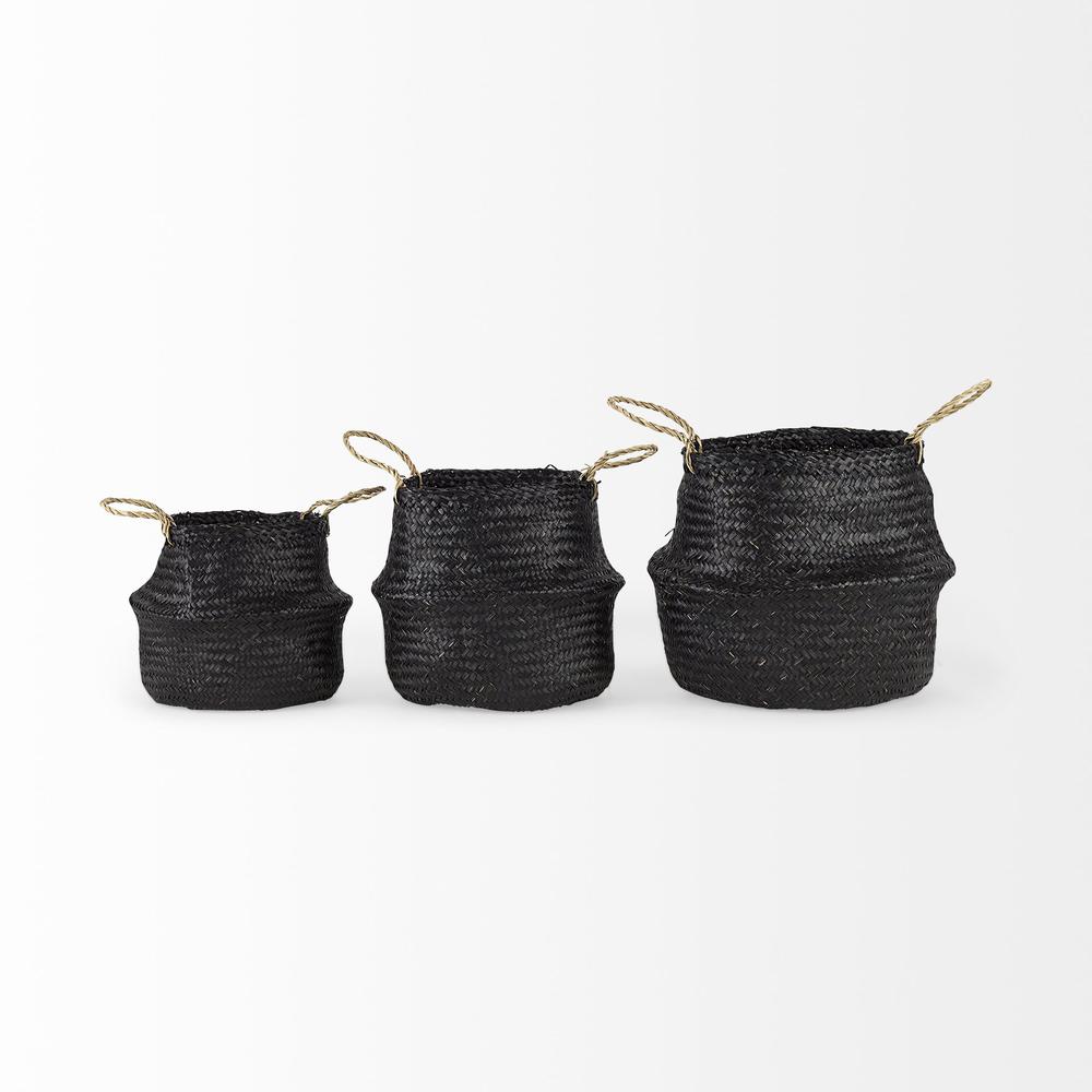 Set of Three Black Wicker Storage Baskets. Picture 2
