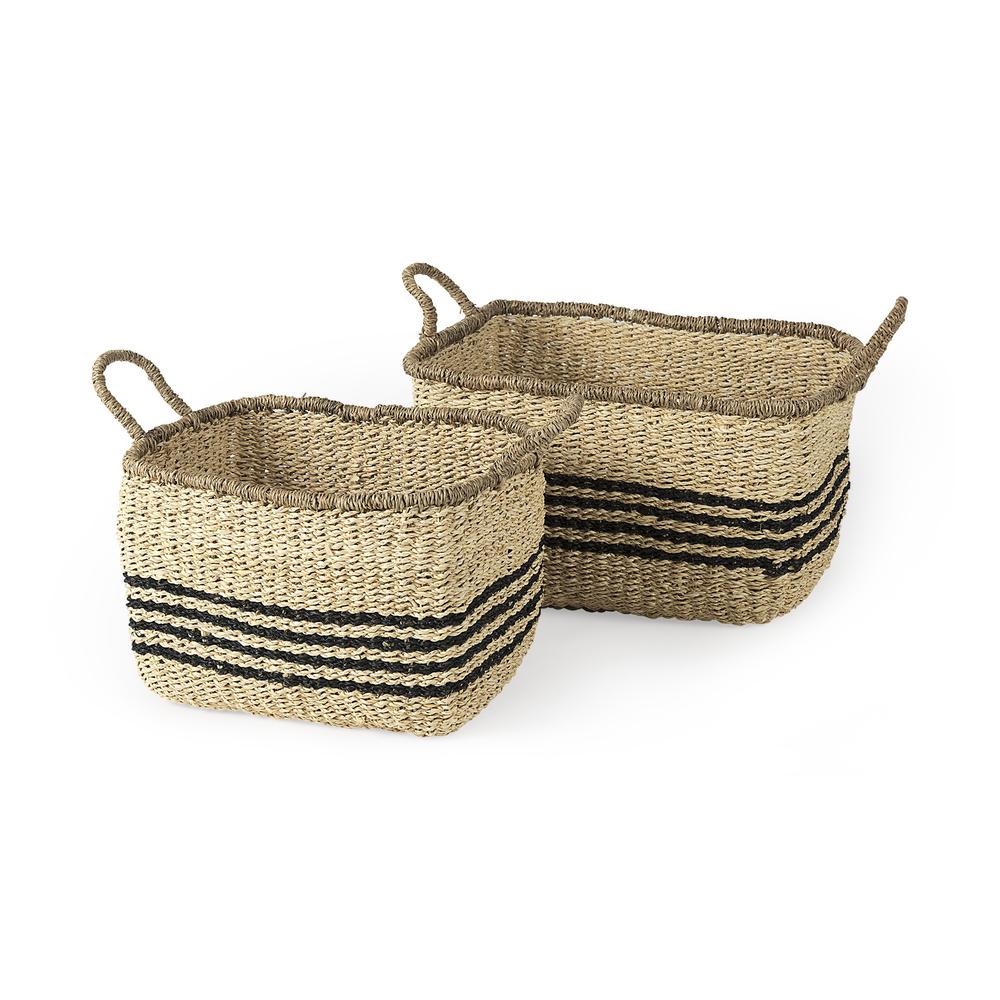 Set of Two Striped Wicker Storage Baskets. Picture 1