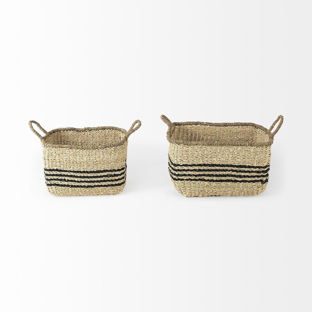 Set of Two Striped Wicker Storage Baskets. Picture 2