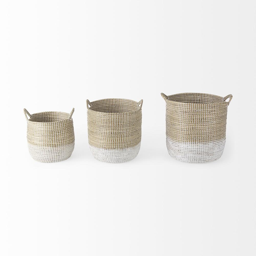 Set of Three Beige and White Storage Baskets. Picture 2