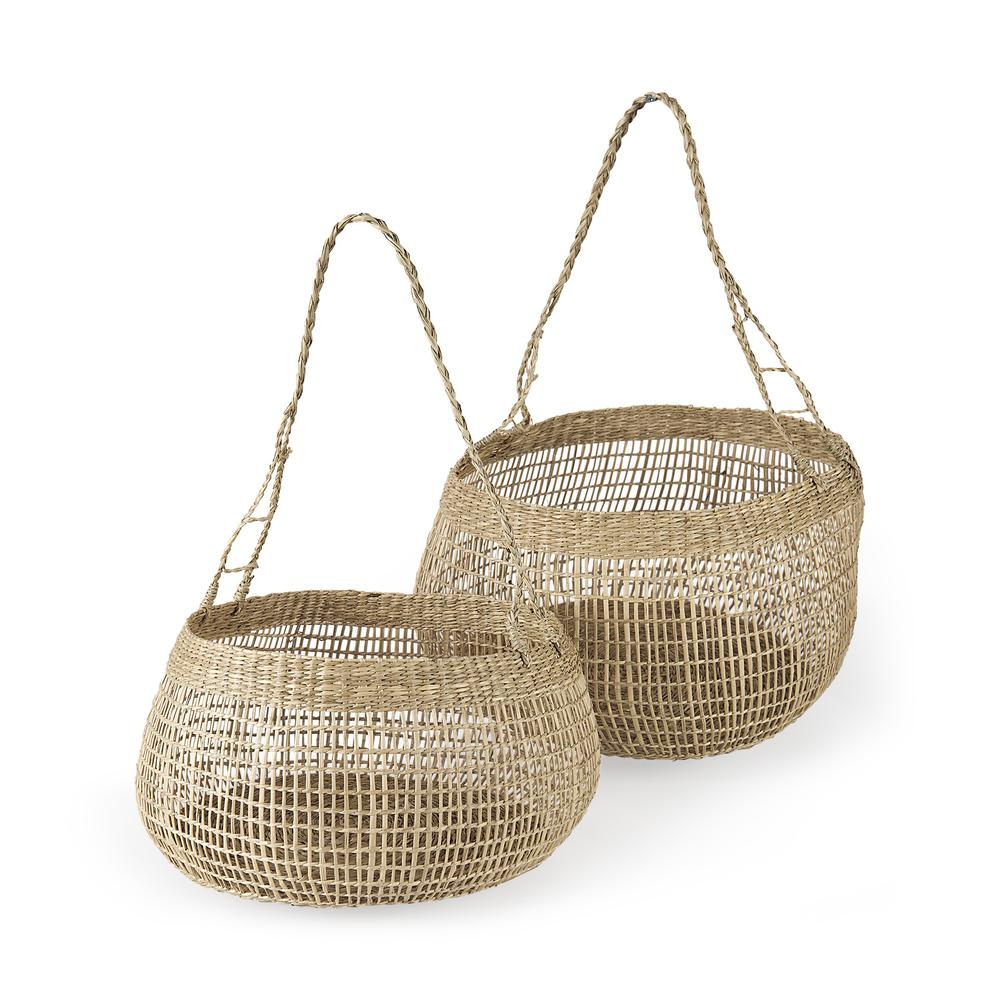 Set of Two Wicker Storage Baskets with Long Handles. Picture 1