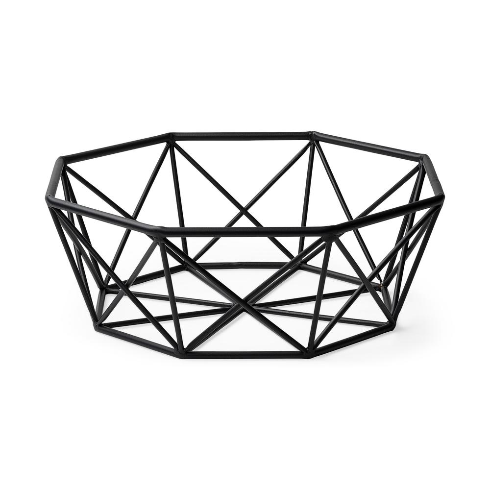 Black Geometric Metal Centerpiec Bowl Black. Picture 1