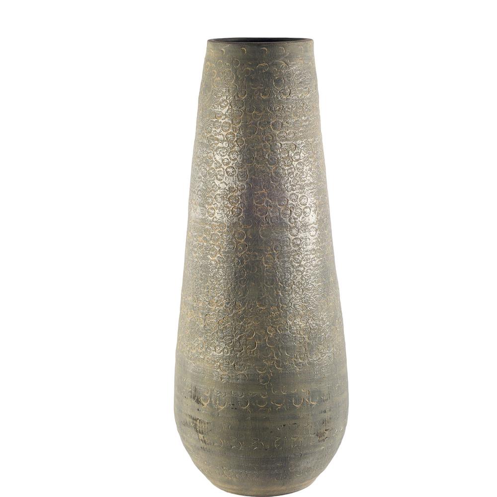 39" Rustic Gray and Gold Textured Ceramic Floor Vase Gray. Picture 3