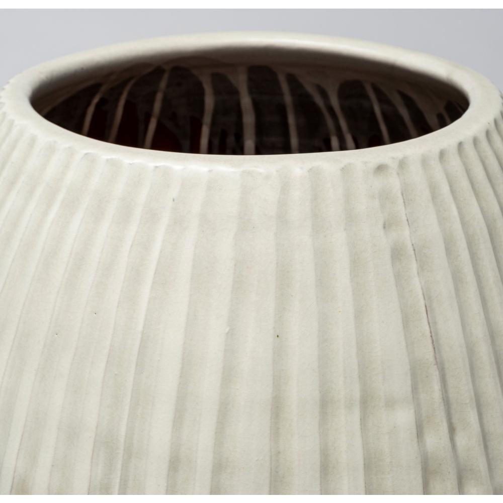 White Embossed Stripes Ceramic Vase White. Picture 5